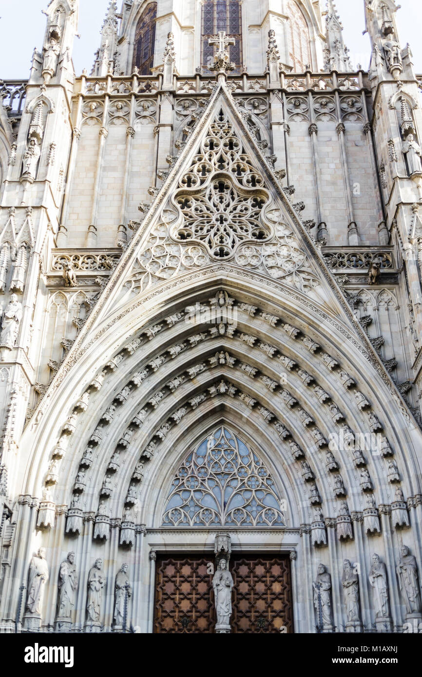 Ornate Arches Over Church Door in Barcelona Stock Photo