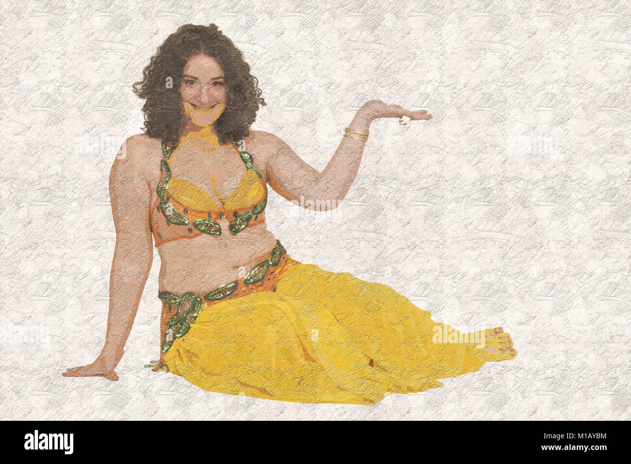 Digitally enhanced image of a Belly dancer as she offers her hand Stock Photo