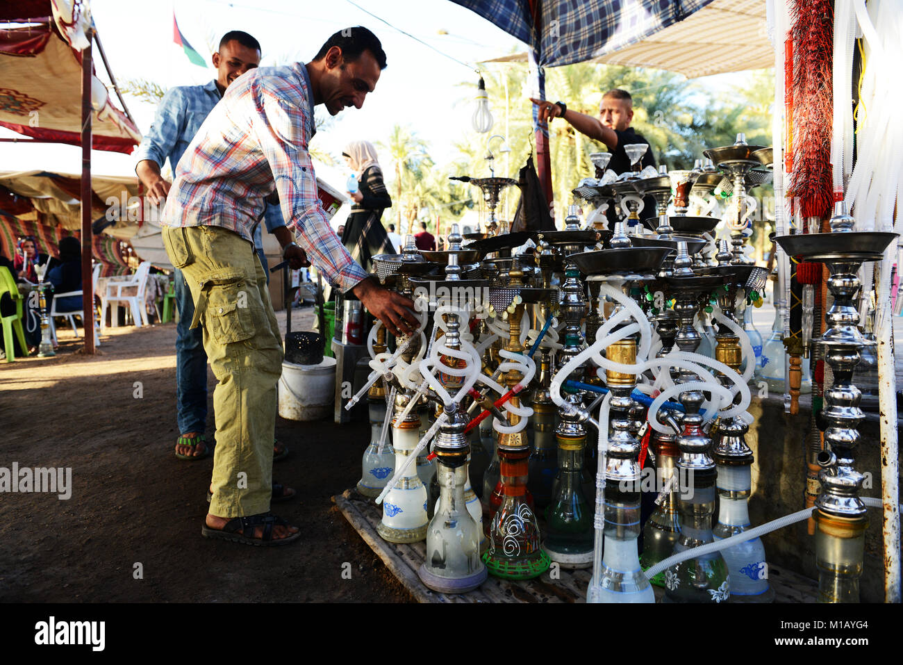 An Argilah coffee shop on the beach in Aqaba, Jordan. Stock Photo