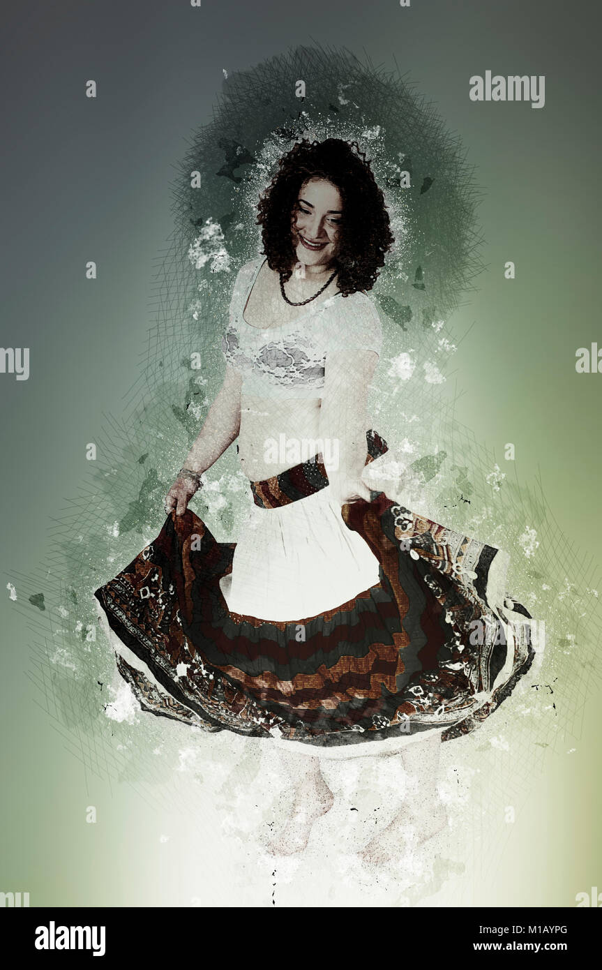 Digitally enhanced image of an Egyptian Beladi style Belly dancer Stock Photo