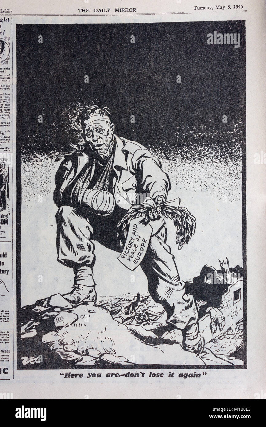 Cartoon that appeared in Daily Mirror on VE Day 8th May 1945 Stock Photo