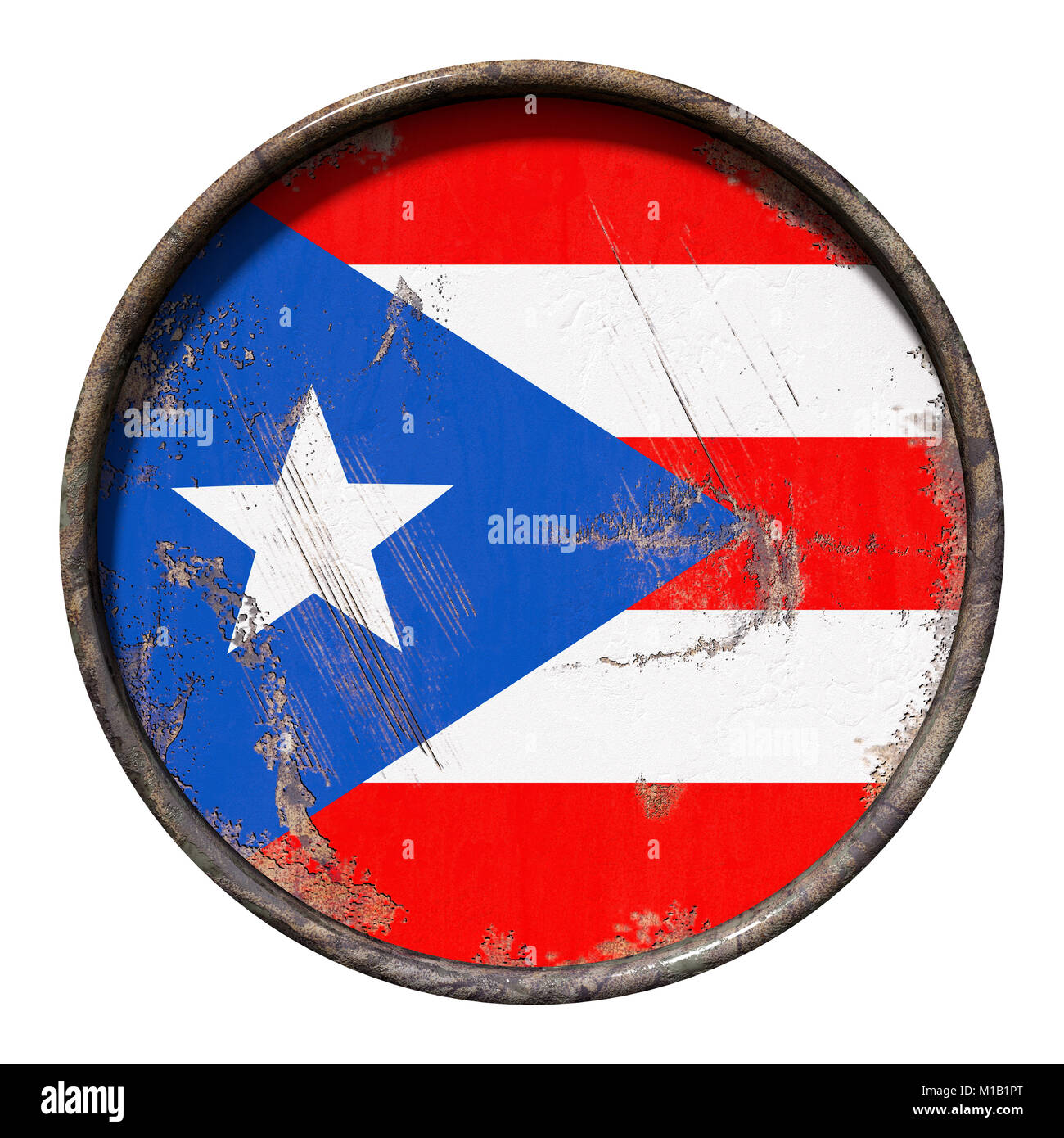 3d rendering of a Puerto Rico flag over a rusty metallic plate ...