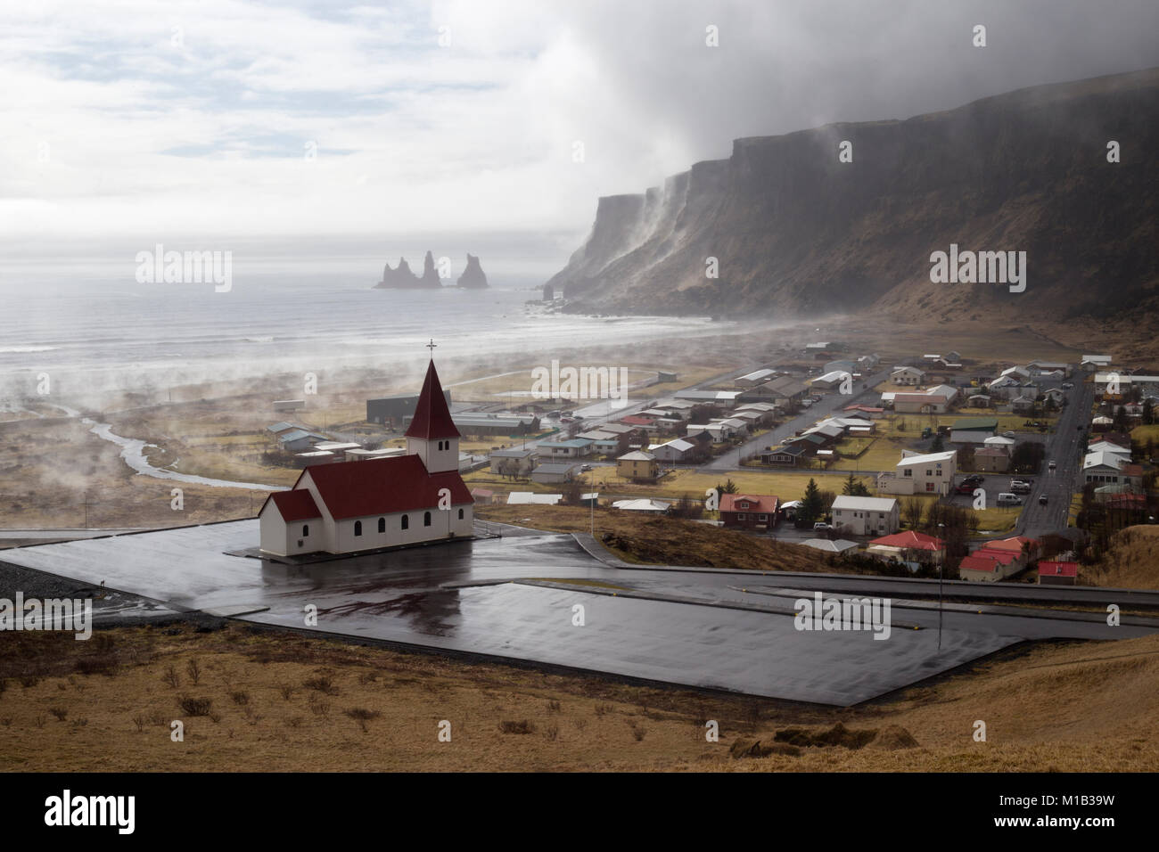 Small village of Vik i Myrdal on the south coast of Iceland Stock Photo