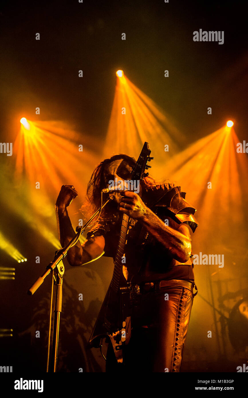 The Norwegian black metal band Abbath performs a live concert at the Norwegian heavy metal festival Blastfest 2016 in Bergen. Here vocalist and guitarist Abbath Doom Occulta is seen live on stage. Norway, 21/02 2016. Stock Photo