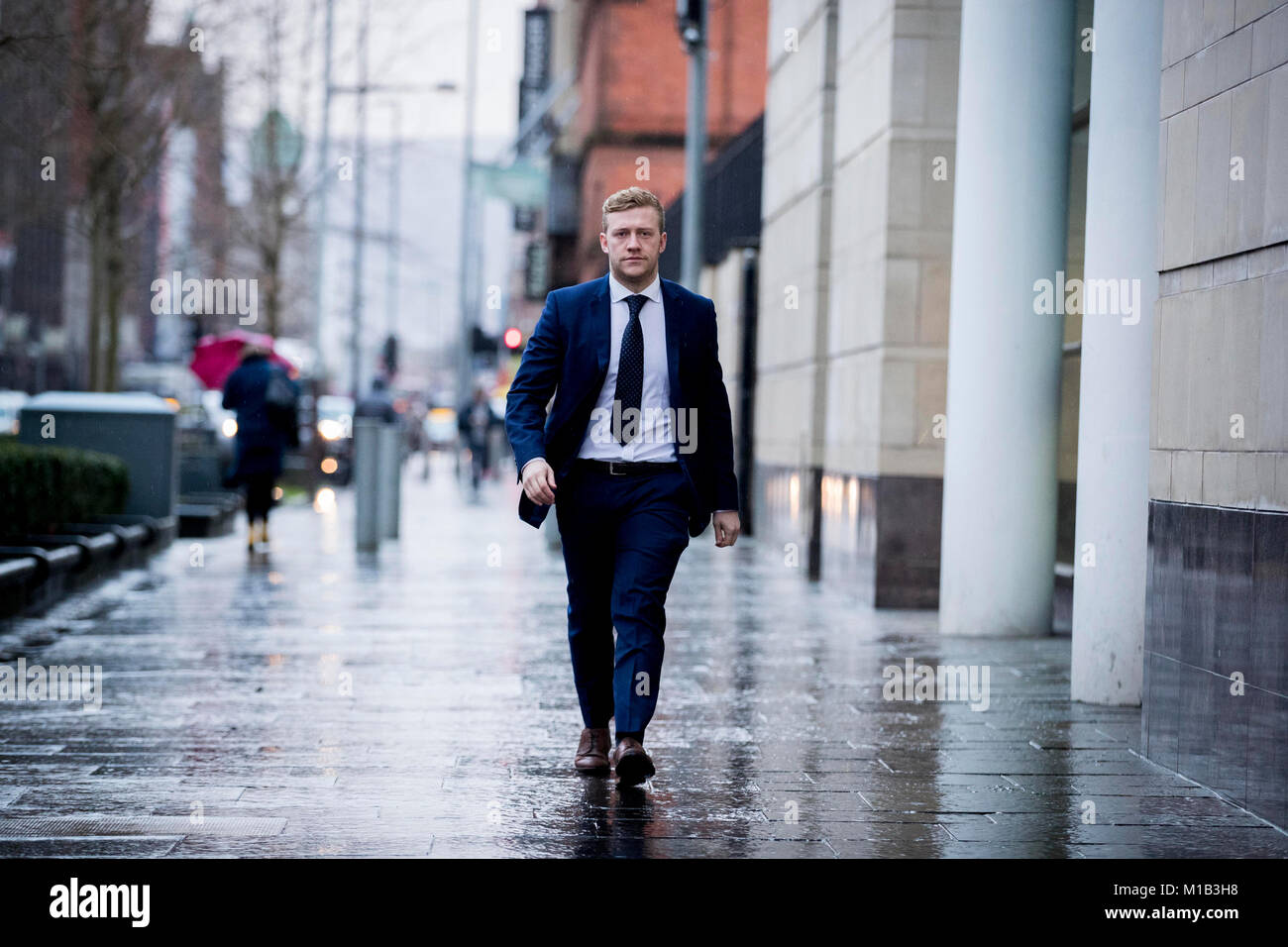 Ireland and Ulster rugby player Stuart Olding arrives at Belfast Crown