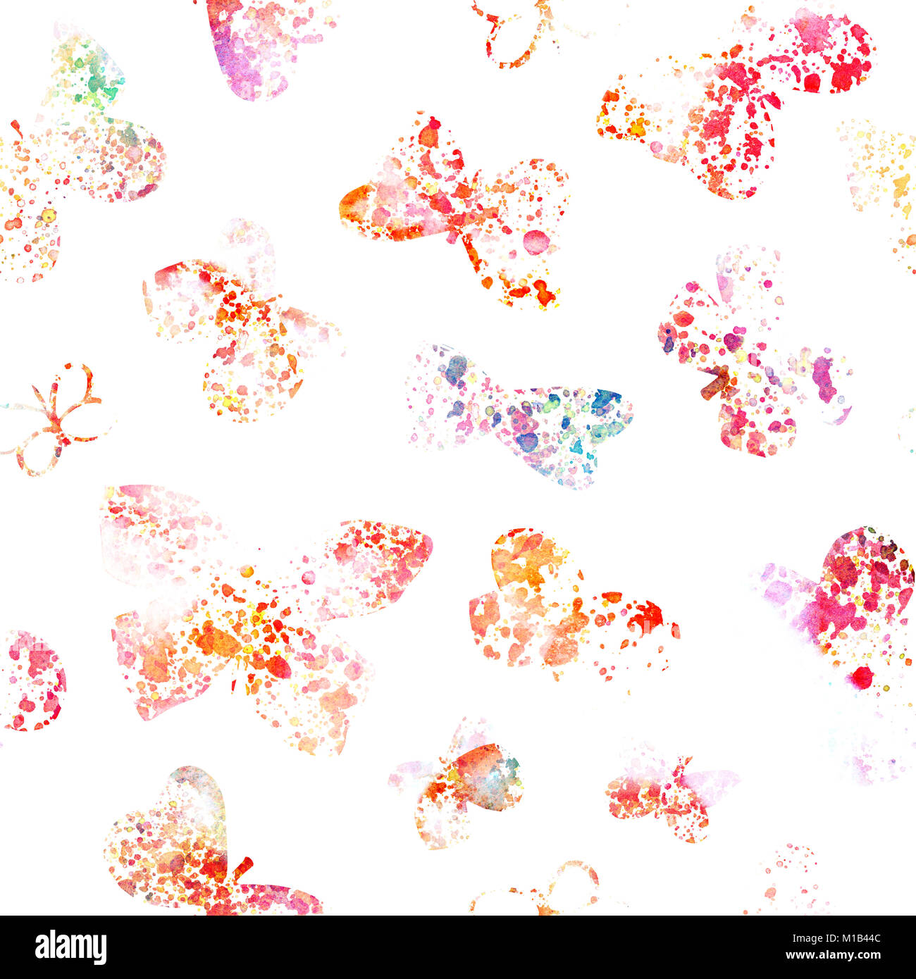 Seamless pattern with watercolor butterfly silhouettes and splashes ...
