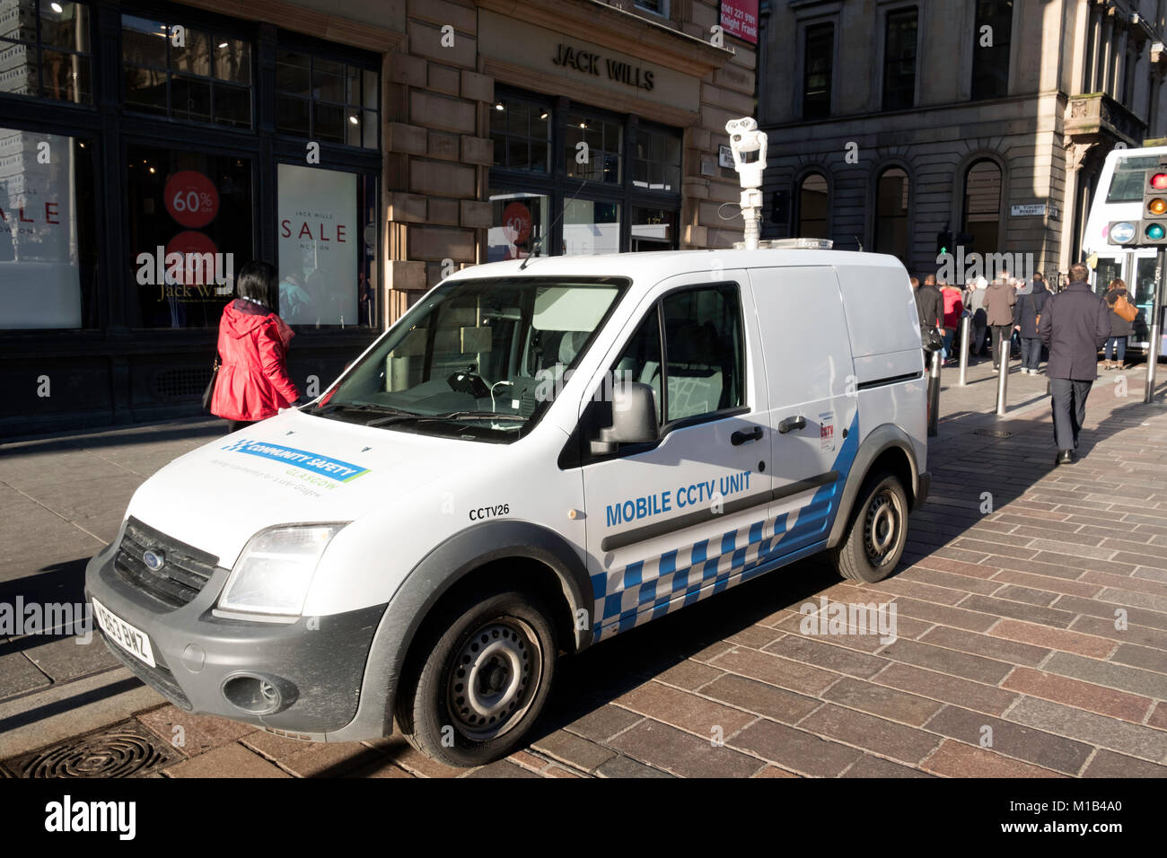 Mobile cctv surveillance camera vehicle in Glasgow city centre, Scotland, United Kingdom Stock Photo