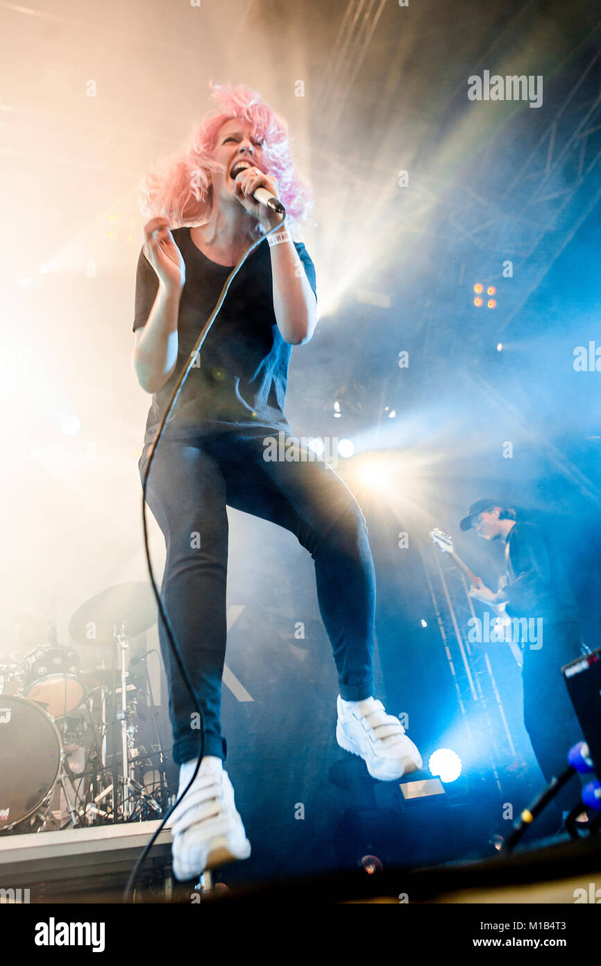 The Norwegian band Bendik performs a live concert at the Norwegian music festival Festidalen 2016. Here singer Silje Halstensen is seen live on stage. Norway, 06/08 2016. Stock Photo