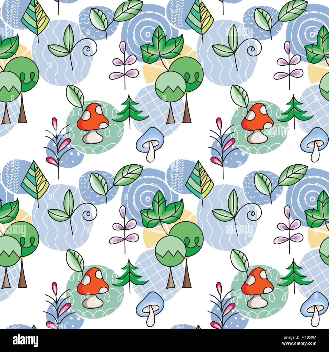 Seamless pattern in scandinavian style with cute tree and leaves ...