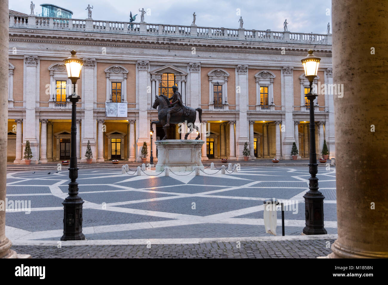 The ancient statue of Marcus Aurelius. Piazza del Campidoglio. Rome, Italy. Stock Photo