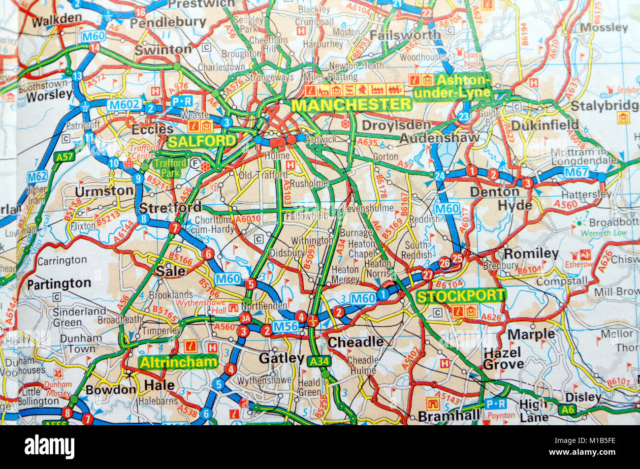 Road Map of Manchester,England. Stock Photo