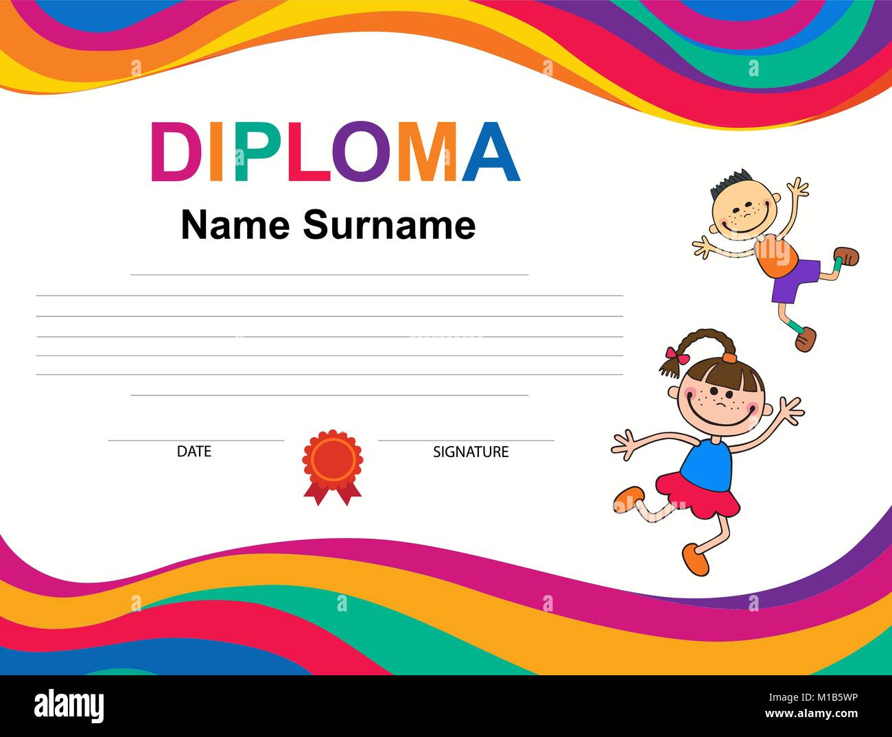 Kids Diploma Certificate Background Design Template Stock Vector Image Art Alamy