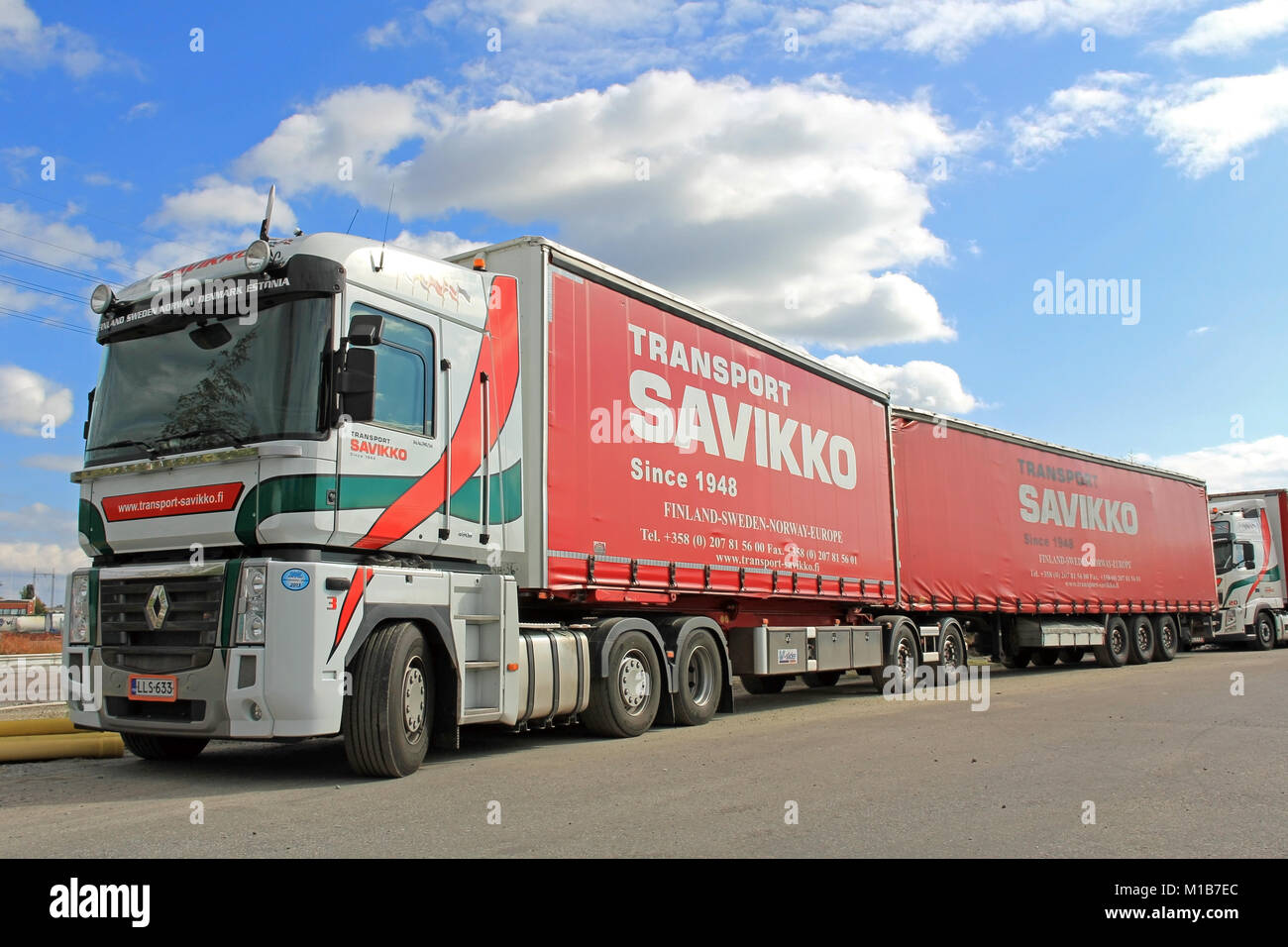 TURKU, FINLAND - SEPTEMBER 15: Renault Magnum truck on September 15, 2013  in Turku, Finland. 2013 marks the end of legendary Renault Magnum trucks as Stock Photo