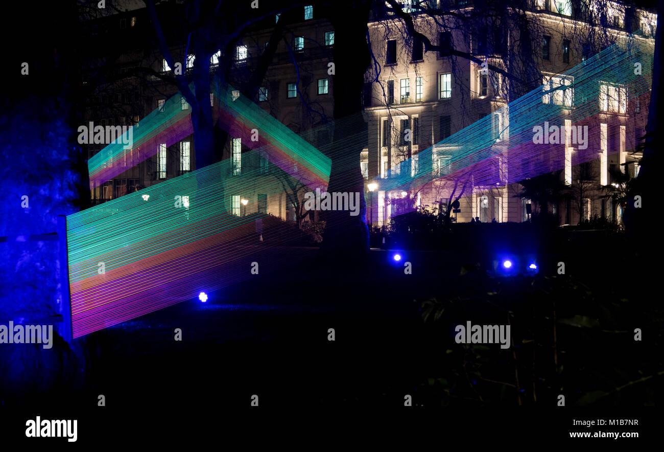 Light Installation Spectral by Katarzyna Malejka and Joachim Slugocki at Lumiere London Light Festival in Saint James's Square, London, UK, 2018 Stock Photo