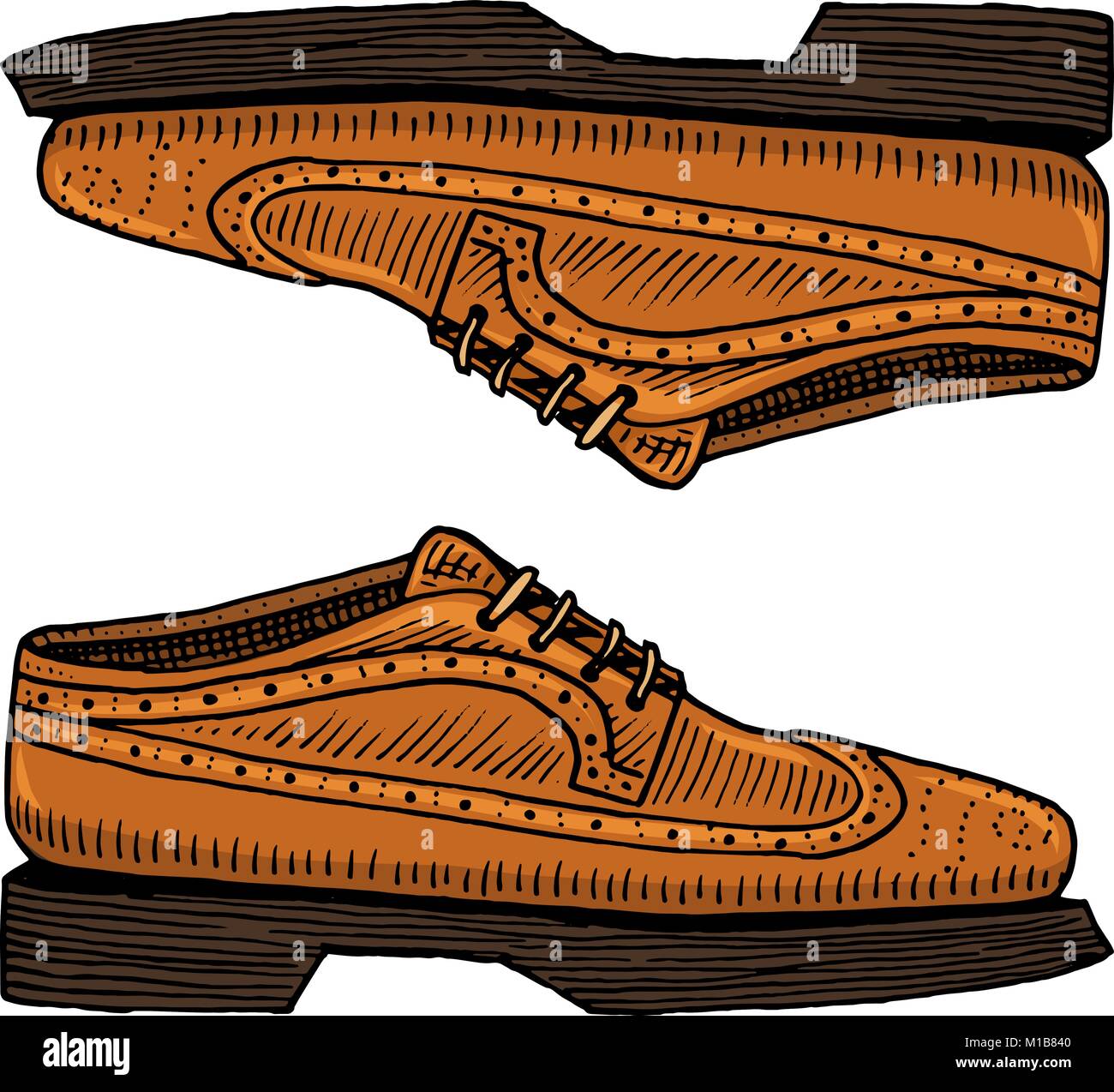 classic shoes or men accessory. engraved hand drawn in old vintage ...