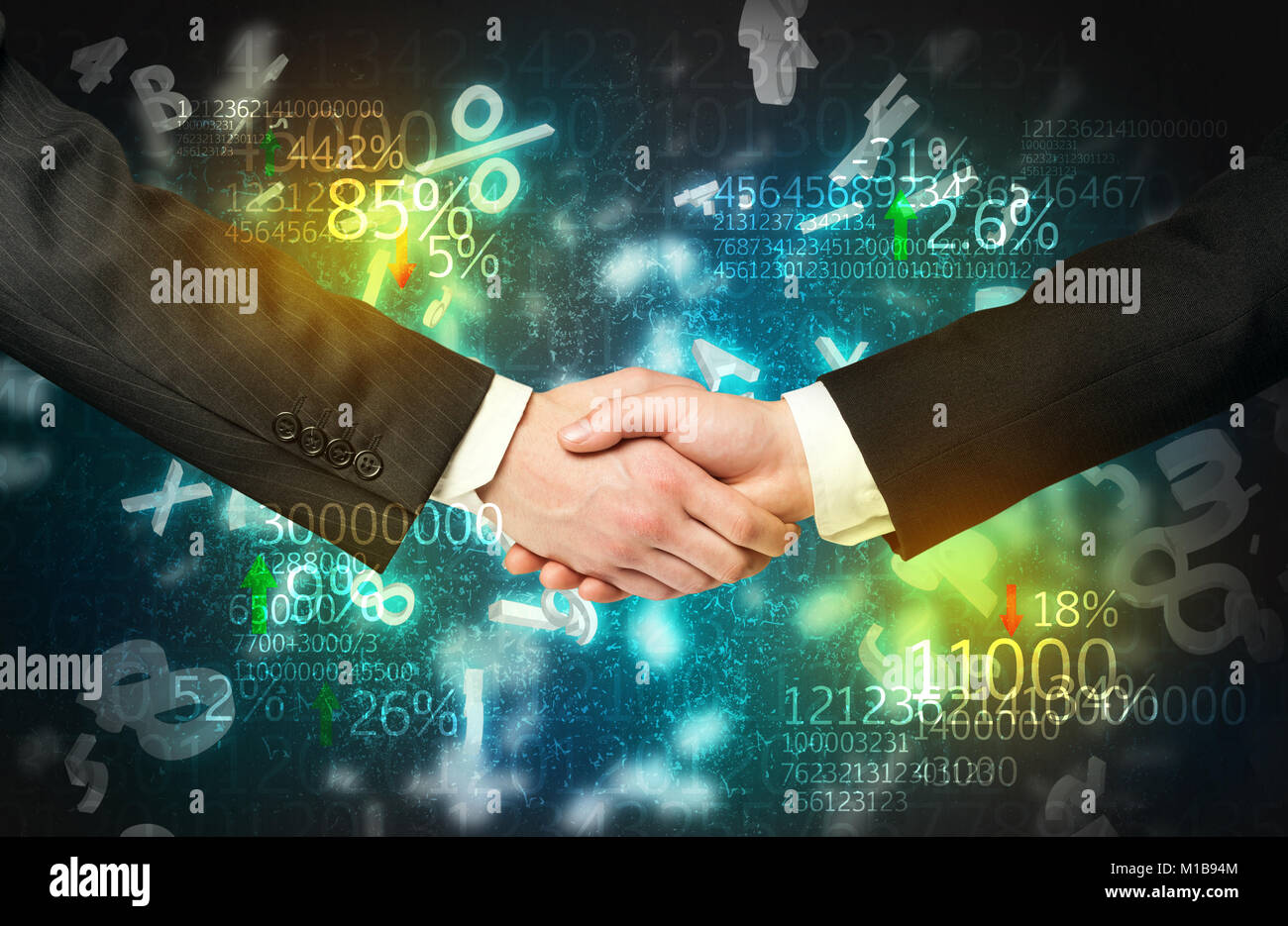 Handshake with number analysis Stock Photo - Alamy