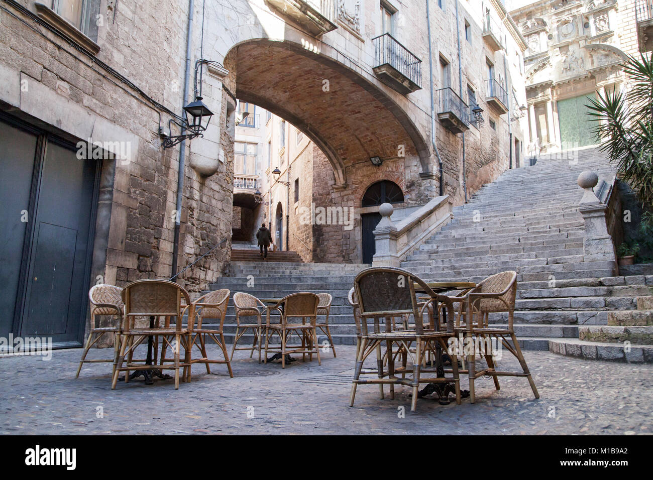 Sant Domenec Stairs in Girona, Catalonia. Stock Photo