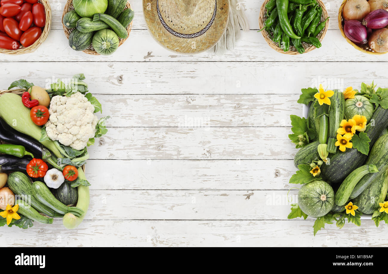 vegetables top view on kitchen table white wooden, natural vegetable garden  bio product concept copy space template Stock Photo - Alamy
