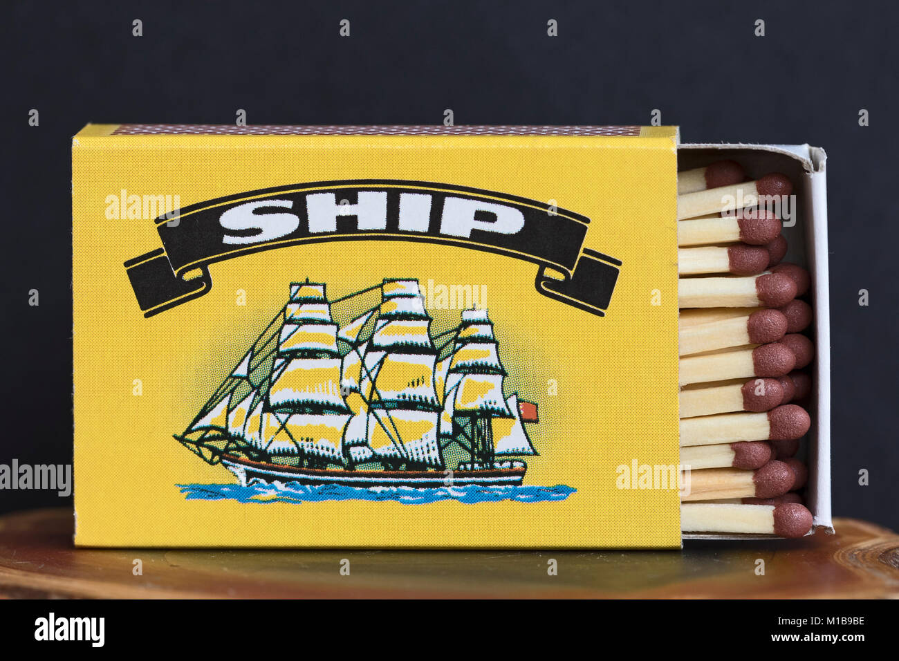 A traditional box of safety matches with its sailing ship logo Stock Photo