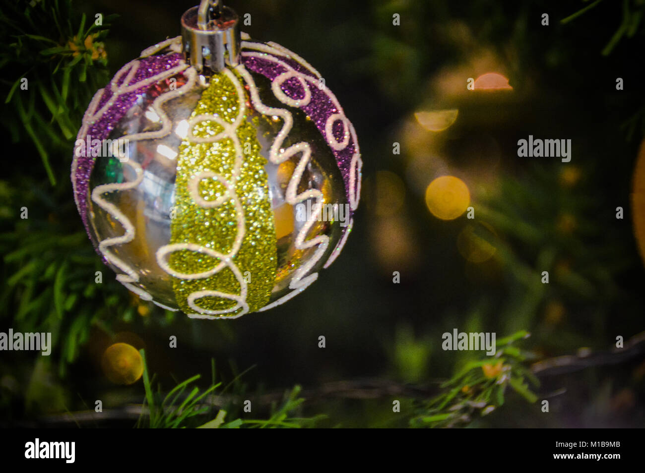 Close up of a beautiful glittered Christmas ball Stock Photo