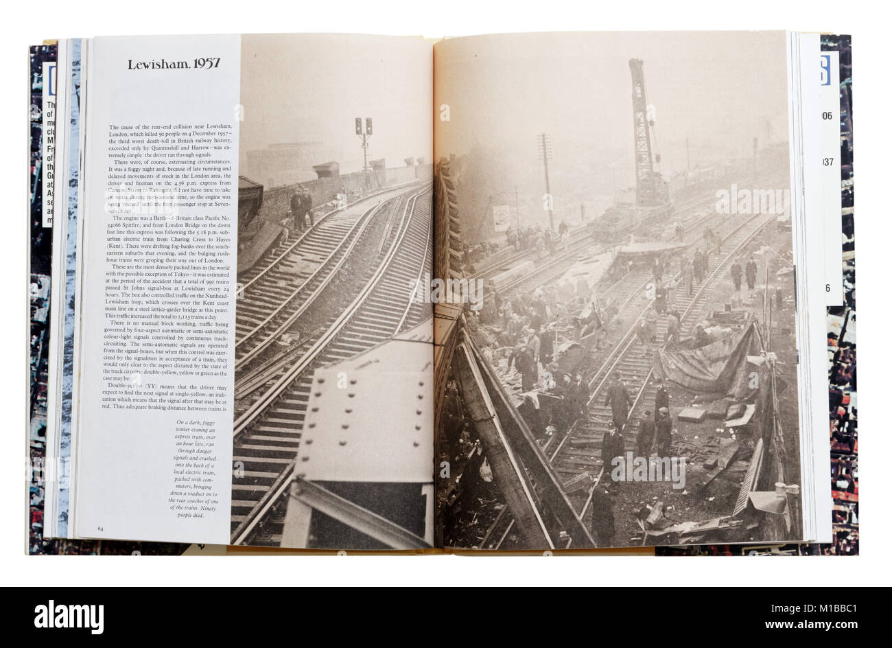 A book of disasters open to the page about the 1957 Lewisham train crash Stock Photo