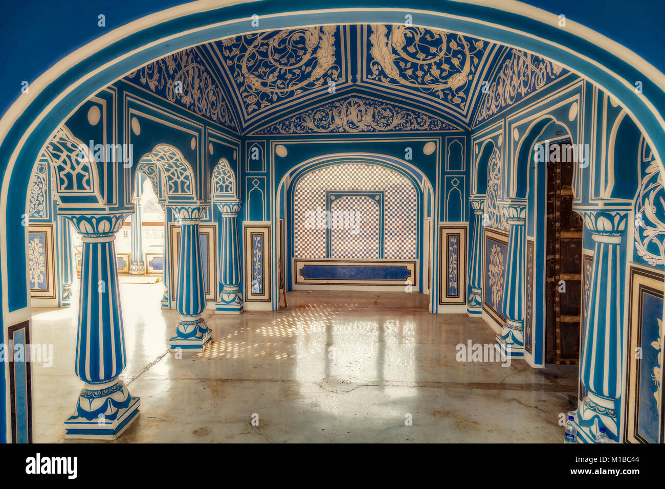 City Palace Jaipur Rajasthan. View of Royal palace hallway with wall