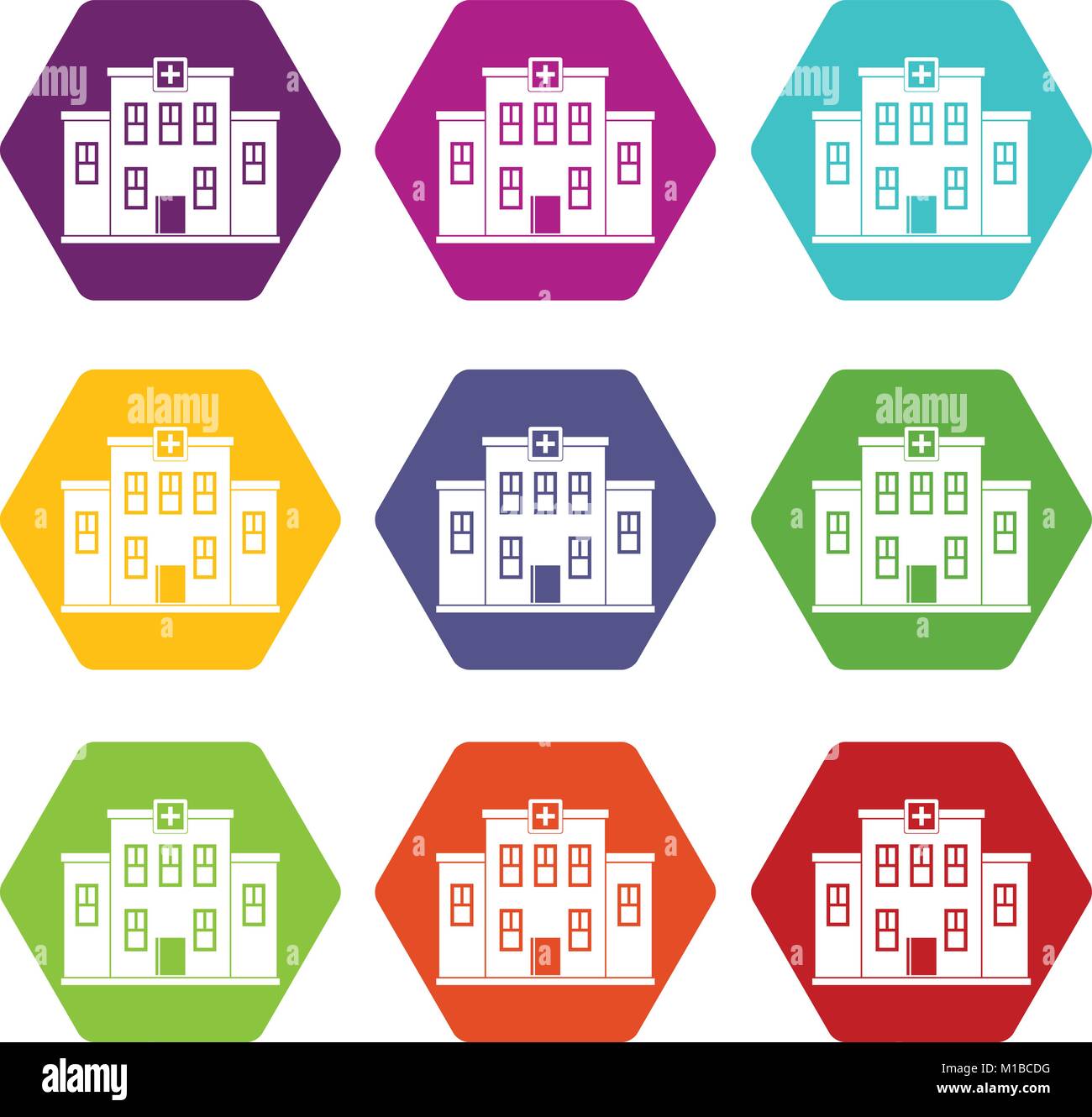 City hospital building icon set color hexahedron Stock Vector Image ...
