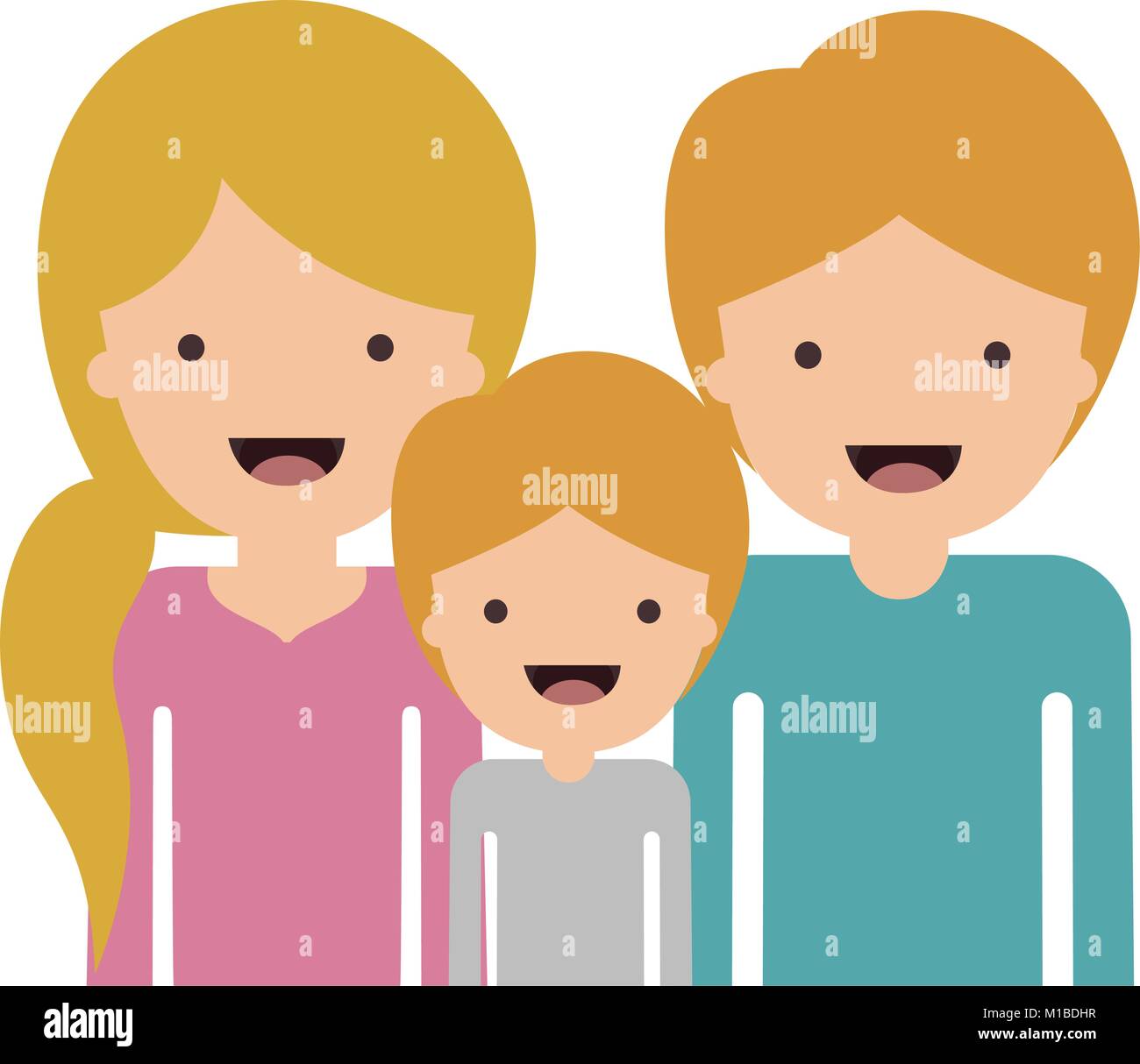 Half Body People With Woman With Pigtail Hairstyle And Man And Boy