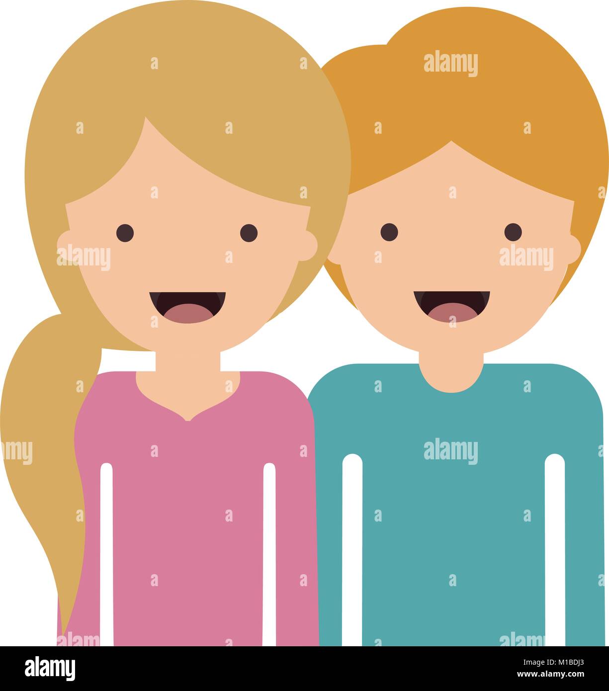 Half Body People With Woman With Pigtail Hairstyle And Man With