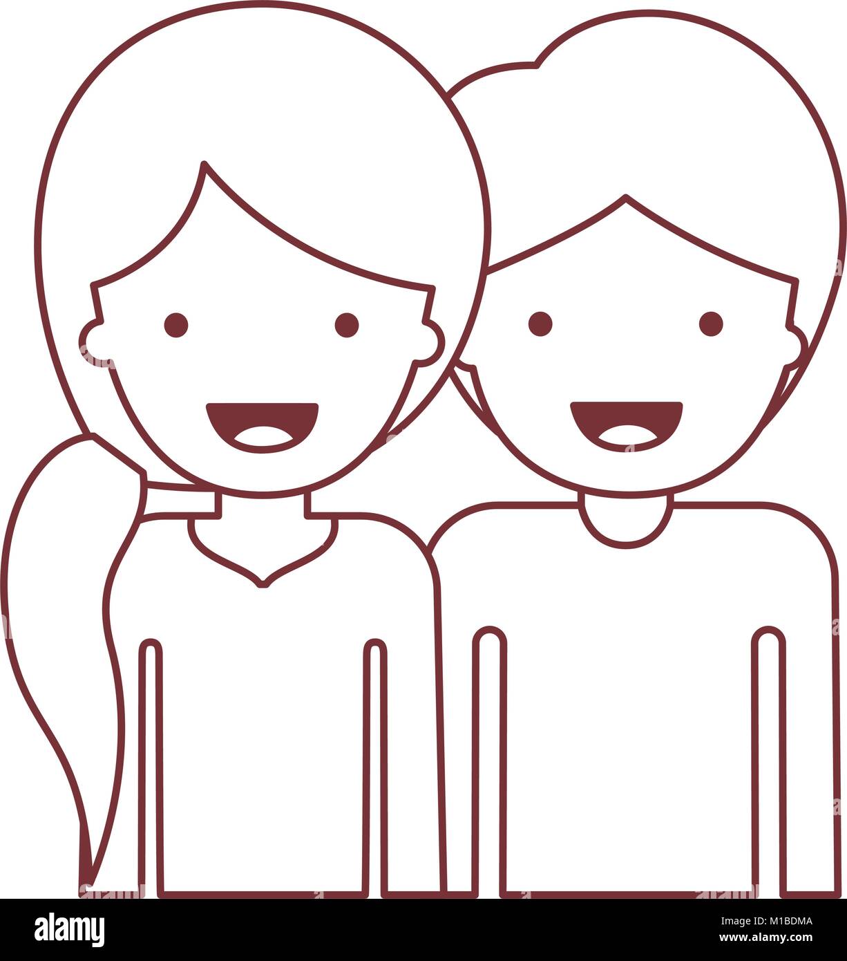 Half Body People With Woman With Pigtail Hairstyle And Man With Short Hair In Brown Contour Stock Vector Image Art Alamy