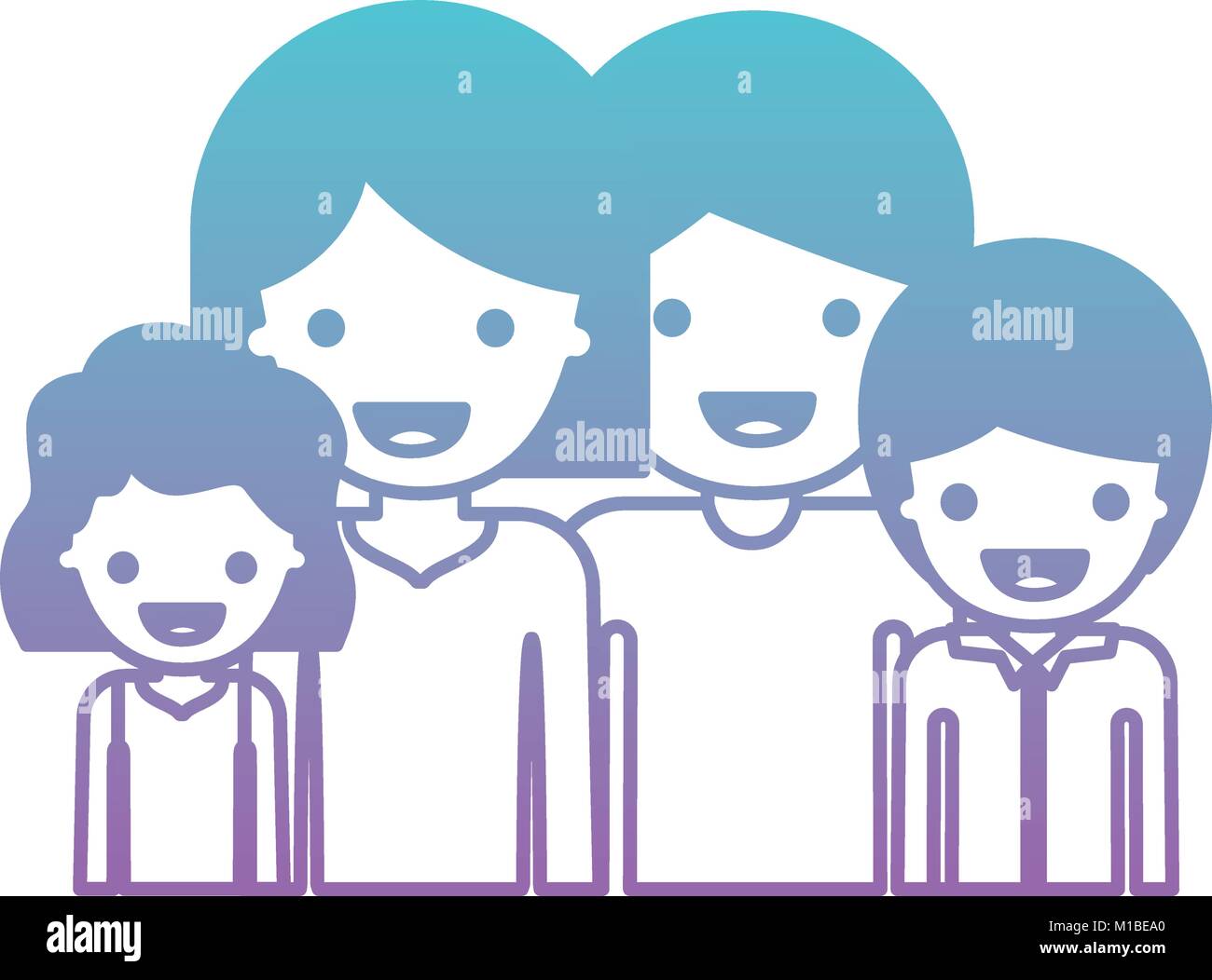 Half Body People With Woman And Girl And Man And Boy With Short