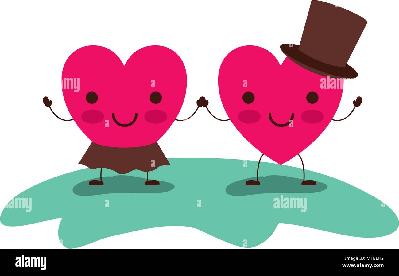 couple heart character kawaii holding hands and her with skirt and him ...