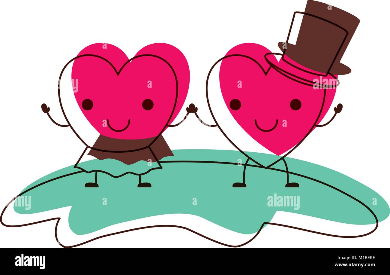 couple heart character kawaii holding hands and her with skirt and him ...