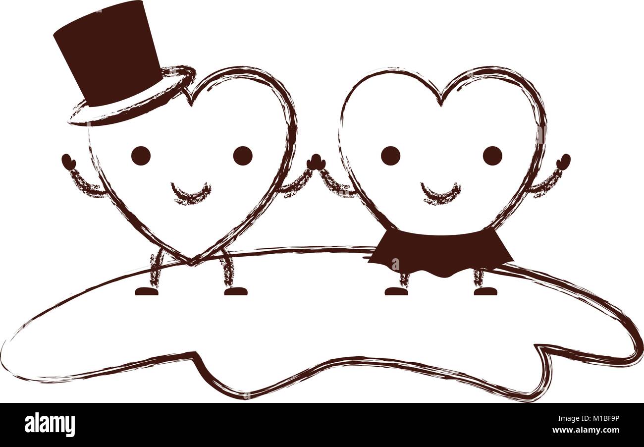 couple heart character kawaii holding hands and her with skirt and him ...
