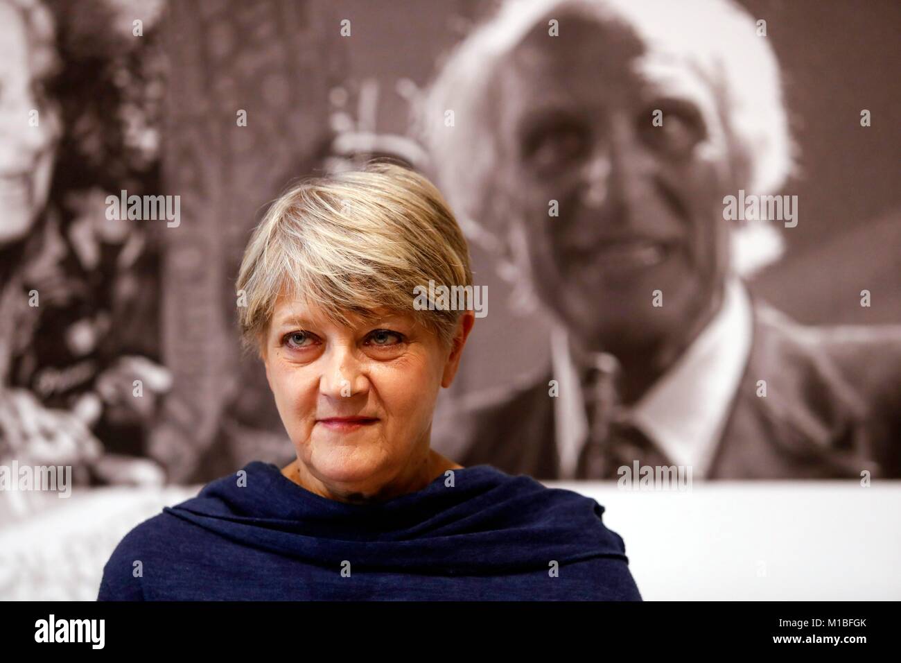 The President of the Radical Party, Rita Bernardini, with a picture of Marco Pannella, at the Radical Party headquarters, Rome, Italy, Dec 13, 2017    Stock Photo