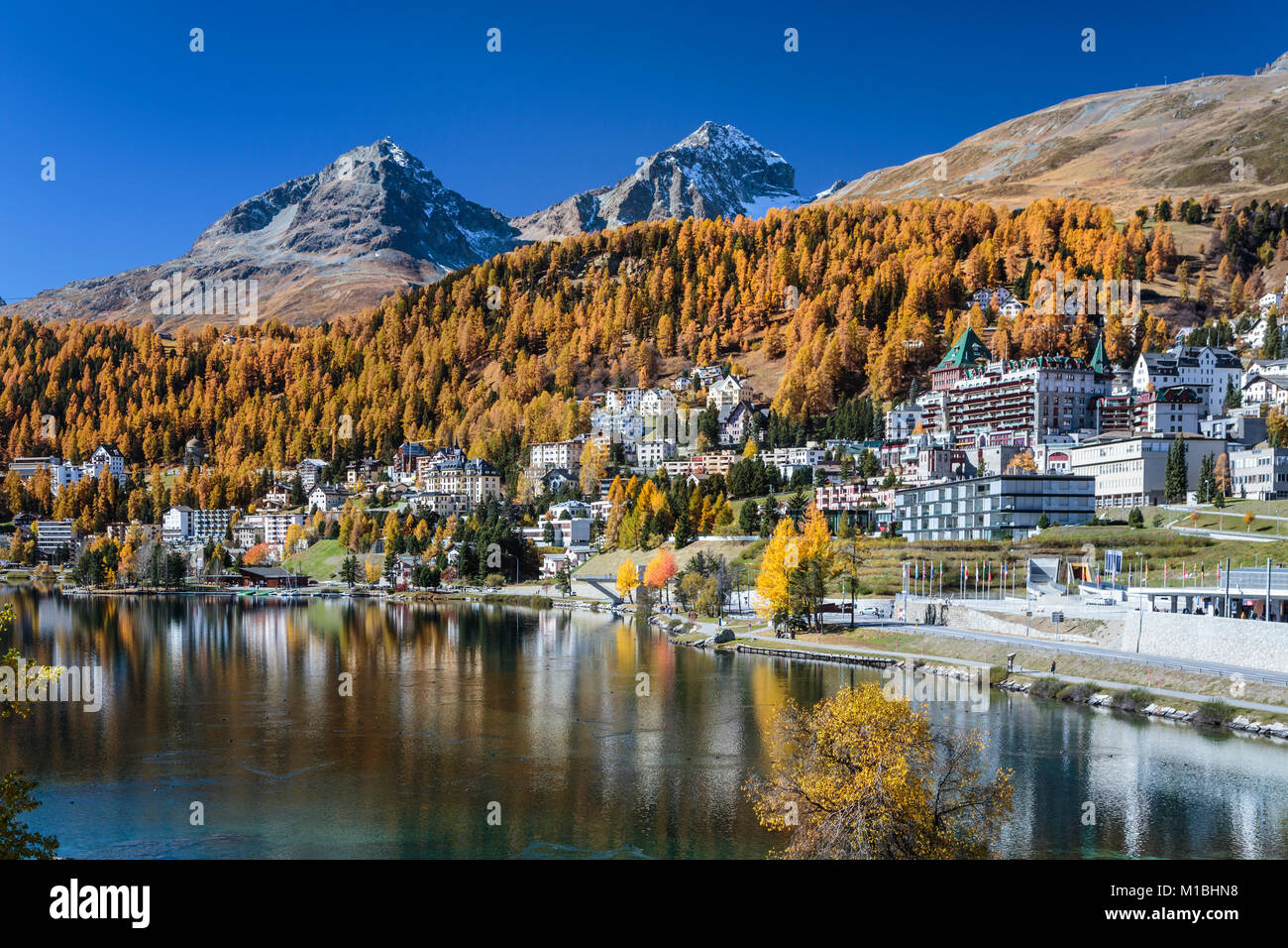 Fall foliage color and the luxury resort town of St. Moritz, Switzerland, Europe Stock Photo Alamy