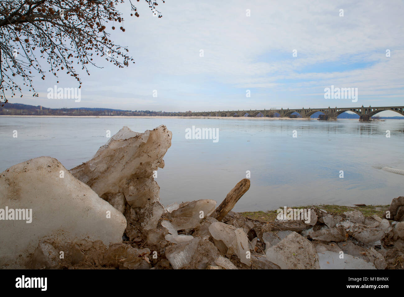 Ice jam on the Susquehanna River from York County PA Stock Photo