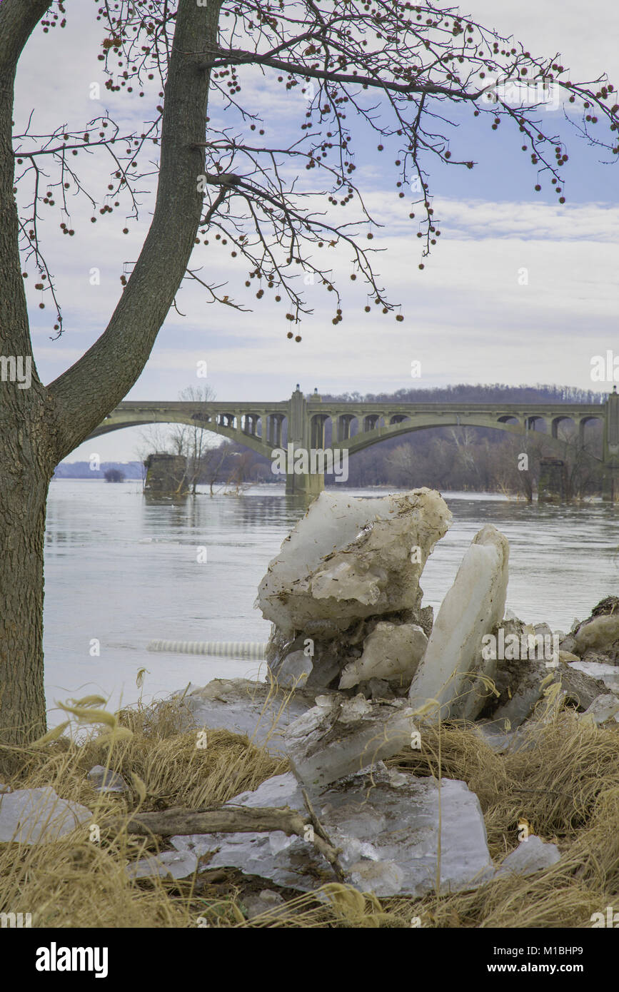 Ice jam on the Susquehanna River in York County PA Stock Photo