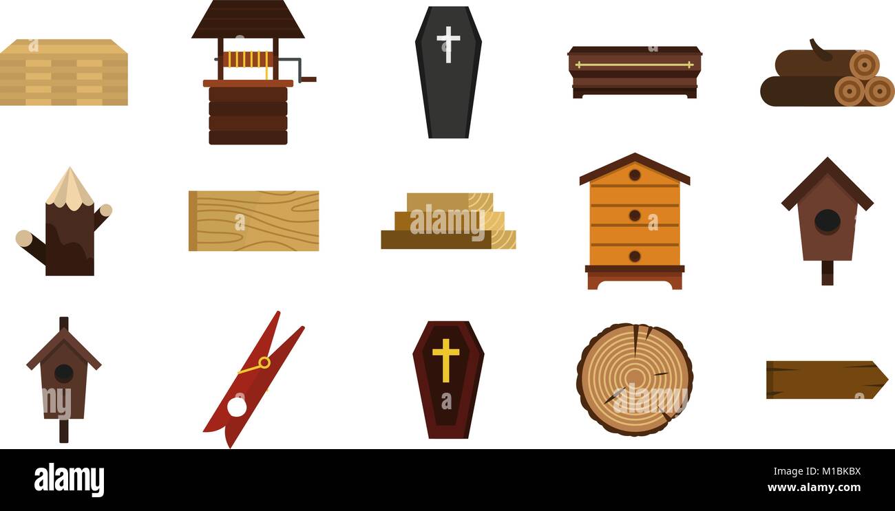 Wood object icon set, flat style Stock Vector Image & Art - Alamy