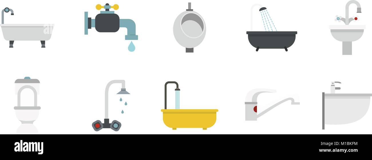 Bathroom icon set, flat style Stock Vector Image & Art - Alamy