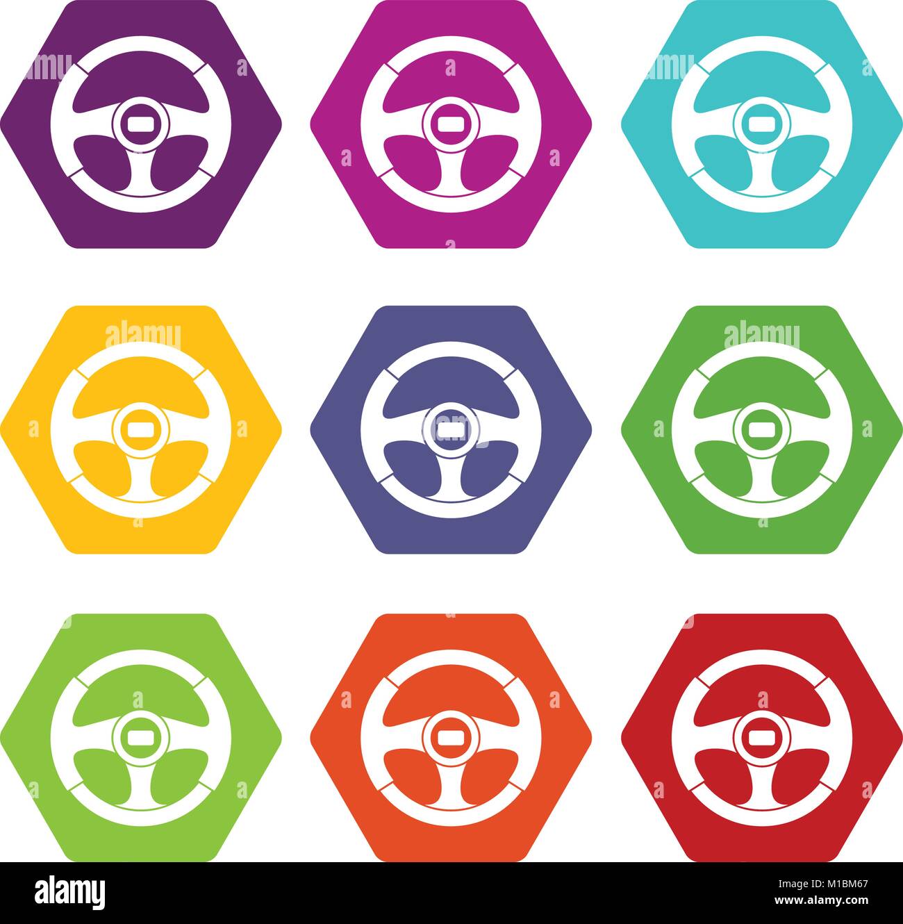 Car steering wheel icon set color hexahedron Stock Vector Image & Art ...