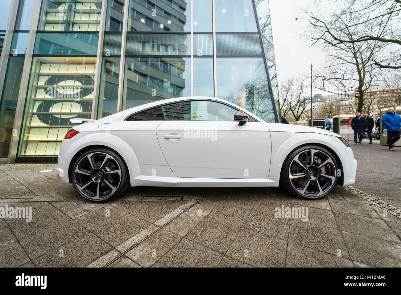 BERLIN - DECEMBER 21, 2017: Showroom. Compact sports coupe Audi TT RS. Since 2016. Stock Photo