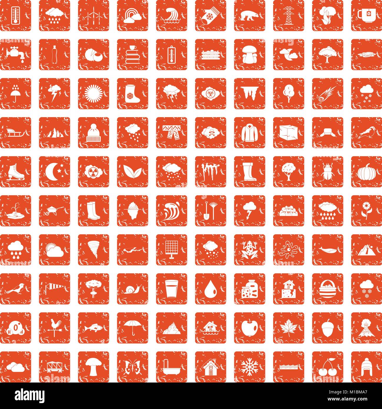 100 clouds icons set grunge orange Stock Vector