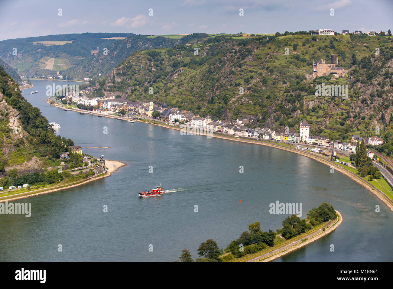 The Rhine, Upper Middle Rhine Valley, near St. Goar, Germany, Stock Photo