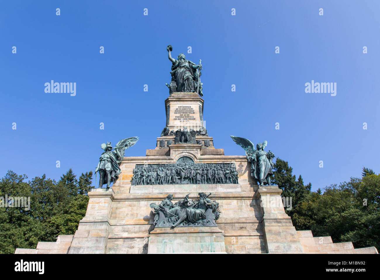 Niederwald monument, Germania statue, part of the UNESCO World Heritage Upper Middle Rhine Valley, above the Rhine near RŸdesheim, Germany Stock Photo