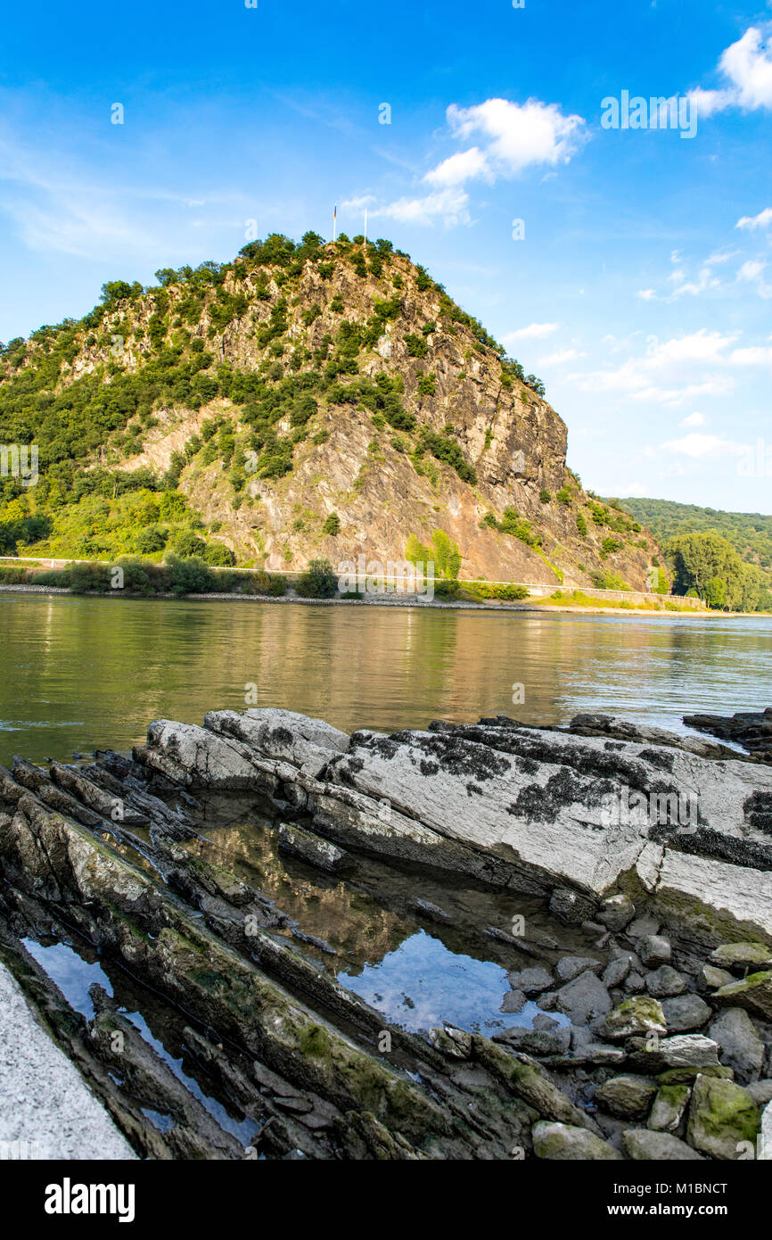 Loreley rock, Rheingau, UNESCO World Heritage Upper Middle Rhine Valley, Germany Stock Photo