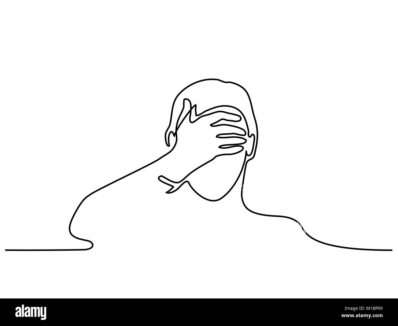 Man covering his eyes with hand Stock Vector