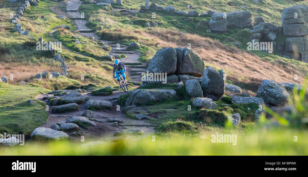 Land's End, Sennen Mountain Biking Stock Photo