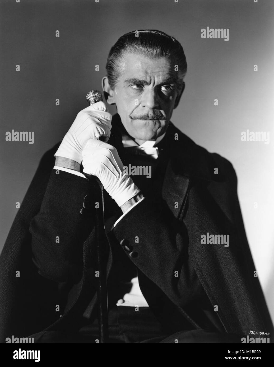 Actor Boris Karloff, Publicity Portrait, Universal Pictures, 1943 Stock Photo