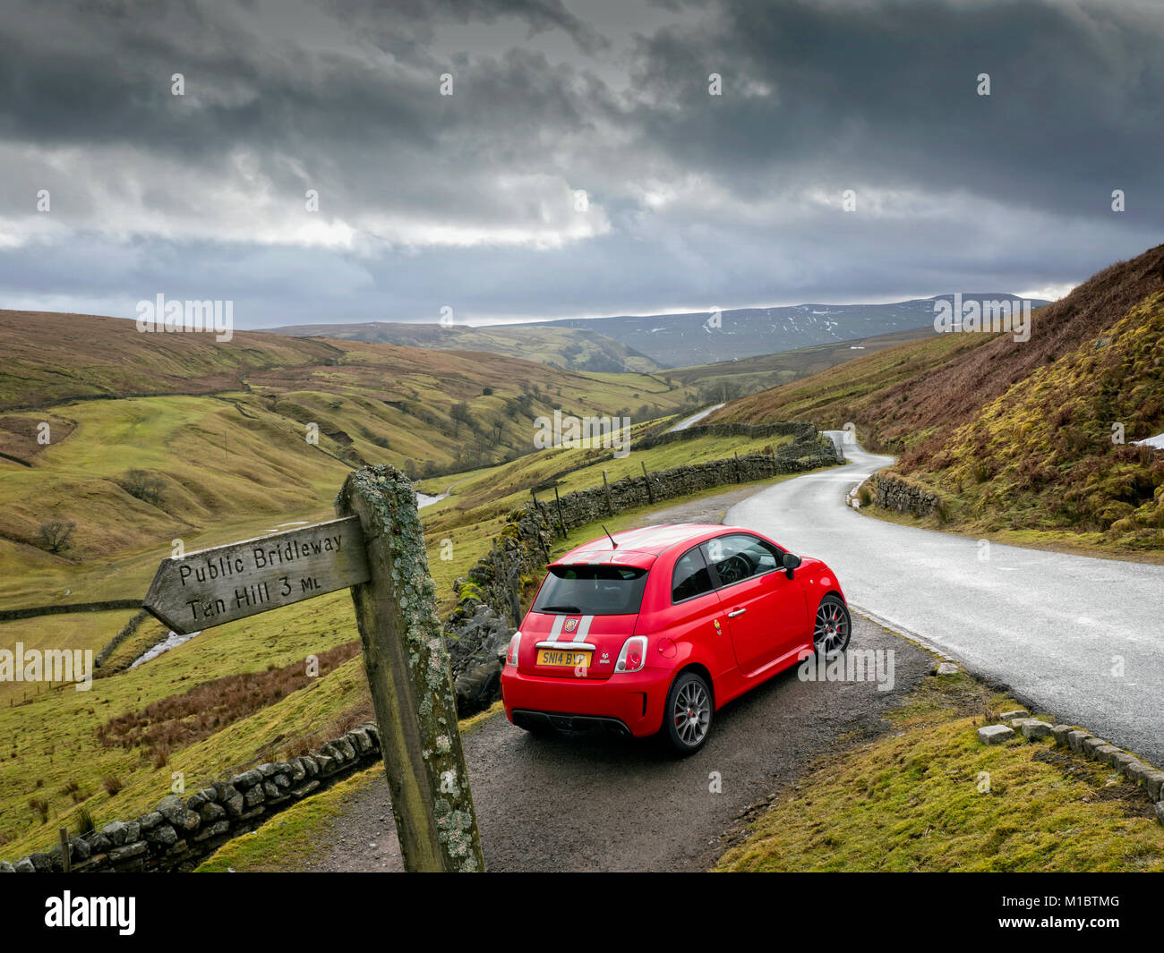 Abarth 695 in the Yorkshire Dales national park North Yorkshire UK Stock Photo